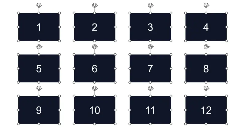 AltShiftで転記した結果。図形の配置や色を保ち、1から12の数値がそれぞれ入っている。