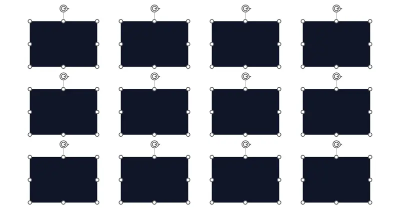 転記前のPowerPoint。文字のない12個の図形が3行4列に配置されている。